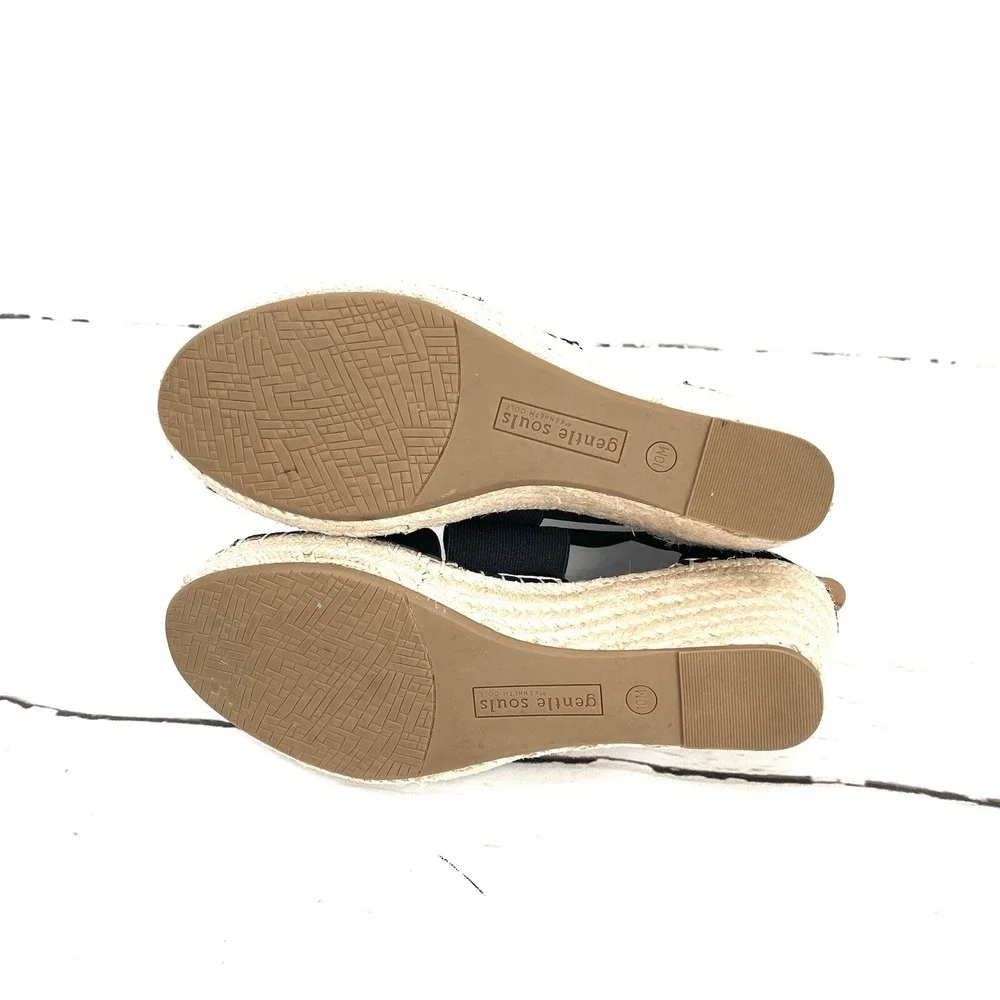 Gentle Souls Shoes Women's 10 Black Colleen Espadrille Wedge Sandals  New